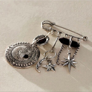 Free People Carry On Dangle Pin Silver Brooch NWT Bohemian Celestial